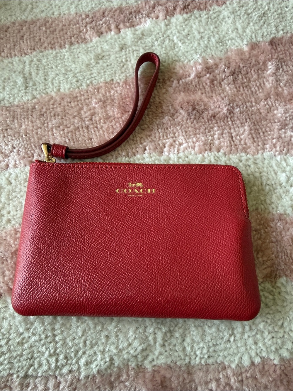 Coach Red Leather Wristlet Clutch with Gold Logo
